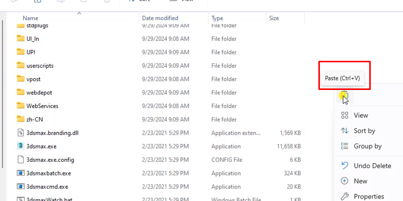 3Ds Max 2022 phiên bản ổn định 19 Paste file ở bước 8 vào