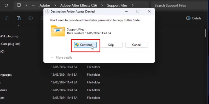 bấm continue và hoàn thành cài đặt After Effects cs6