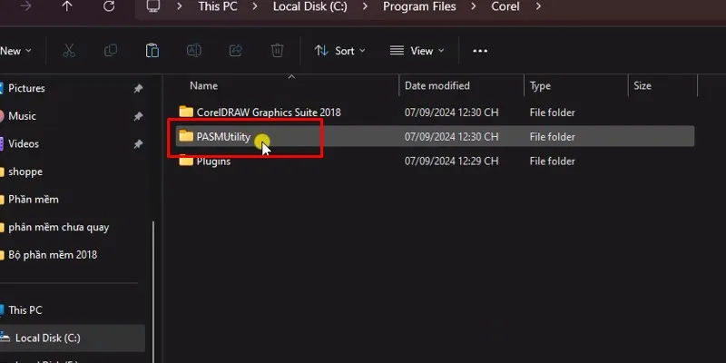 vào thư mục PASMUTILITY