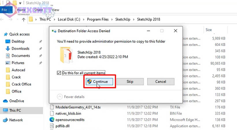 Chọn Continue cài Sketchup 2018
