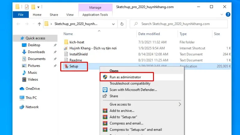 Chuột phải file Setup và chọn Run as admin
