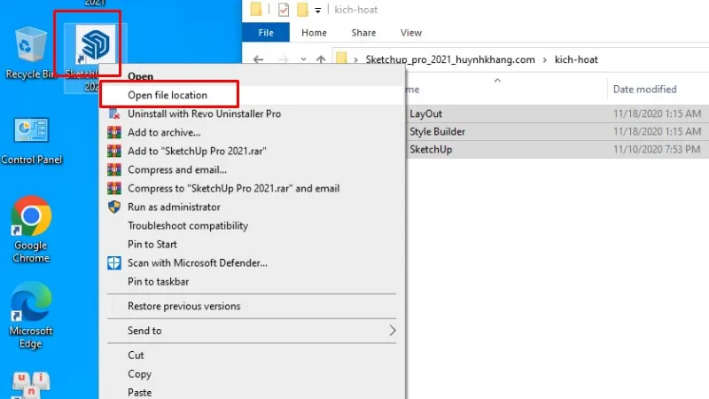 Chuột phải vào app sketchup 2021 mới cài đặt chọn như hình