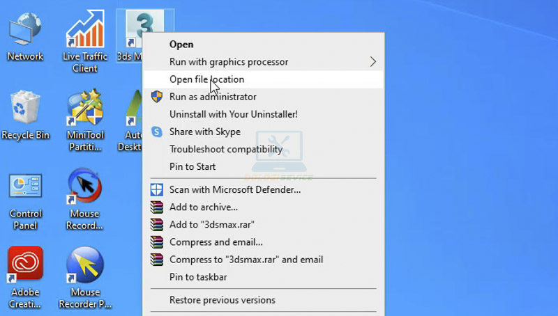 Ta chọn Open file location để vào thư mực cài đặt phần mềm 3DS Max 2018
