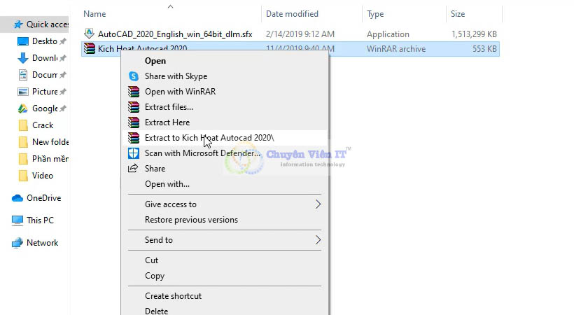 Giải nén phần mềm Autocad 2020