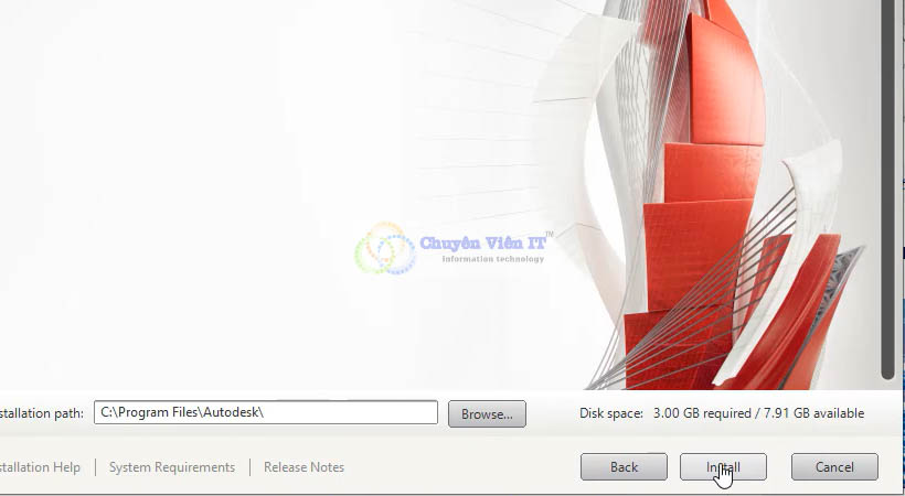 Install để cài đặt Autocad
