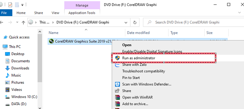 Giải nén file và chạy bằng Run as administrator để bắt đầu cài đặt