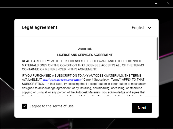  Chọn "I agree to the..." và nhấn "Next" để tiếp tục cài đặt