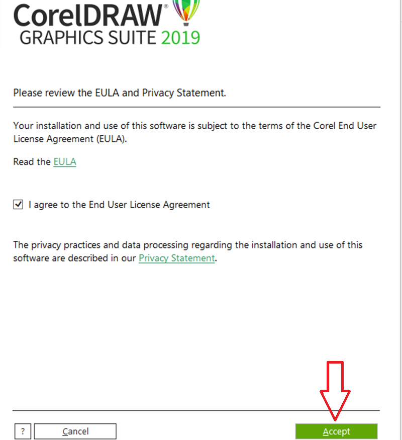 Tích chọn đồng ý điều khoản và nhấn Accept để tiếp tục cài đặt