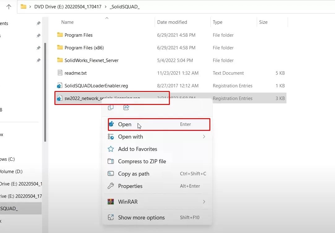 chạy file sw2022_network_serials_licensing