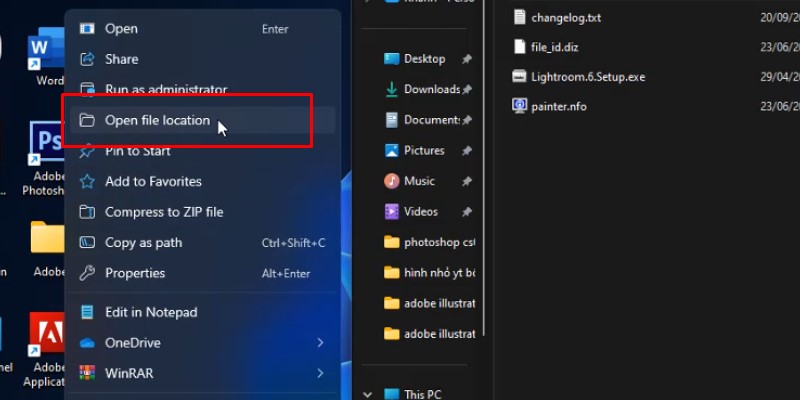 Chuột phải vào icon lightroom cs6 và chọn như hình