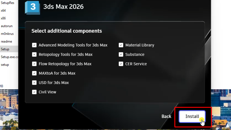 Bấm Install