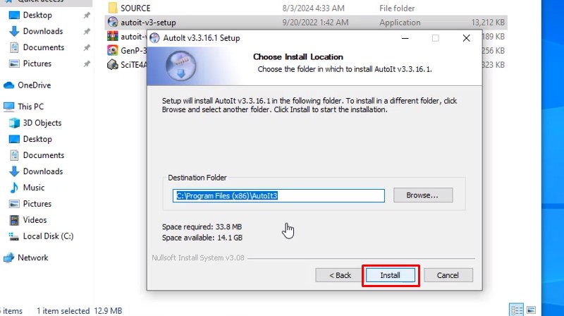 Bấm Install